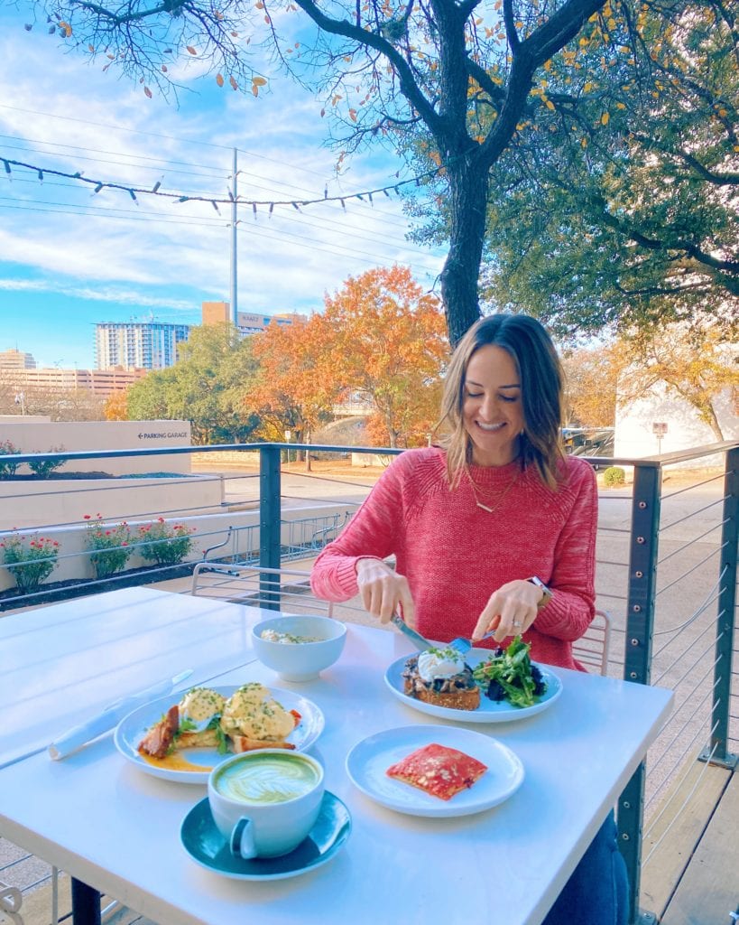 Girl eating brunch in Austin