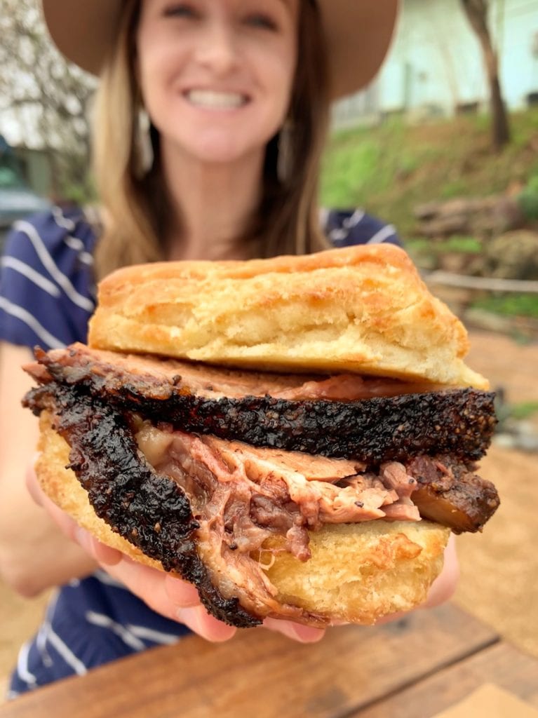 Brisket Biscuit Sandwich at LeRoy and Lewis BBQ in Austin Texas