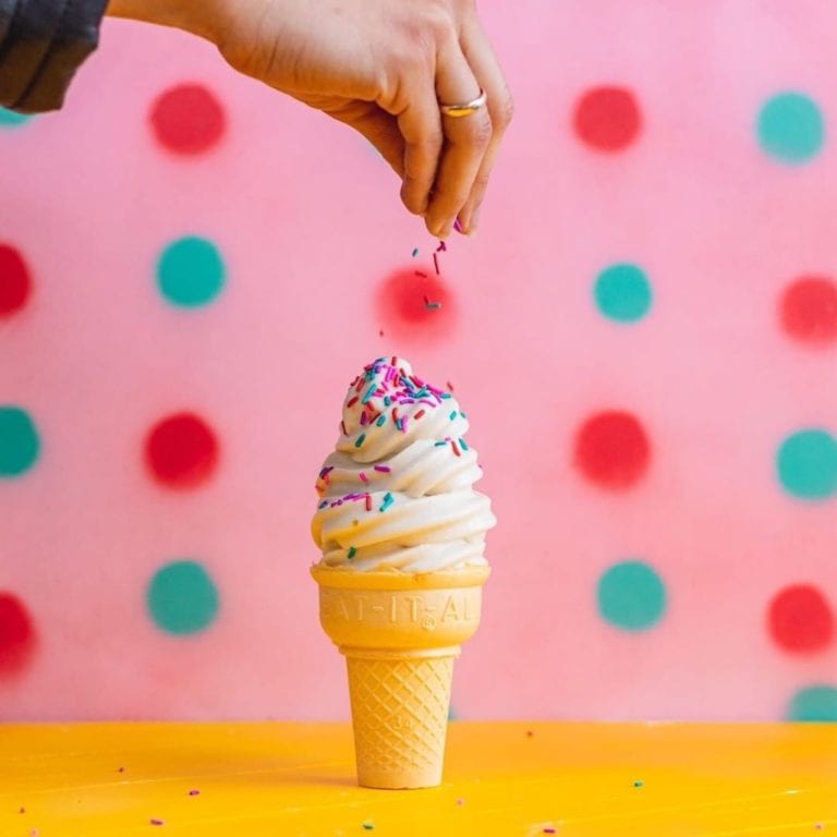 Vegan ice cream cone with sprinkles at Sweet Ritual in Austin